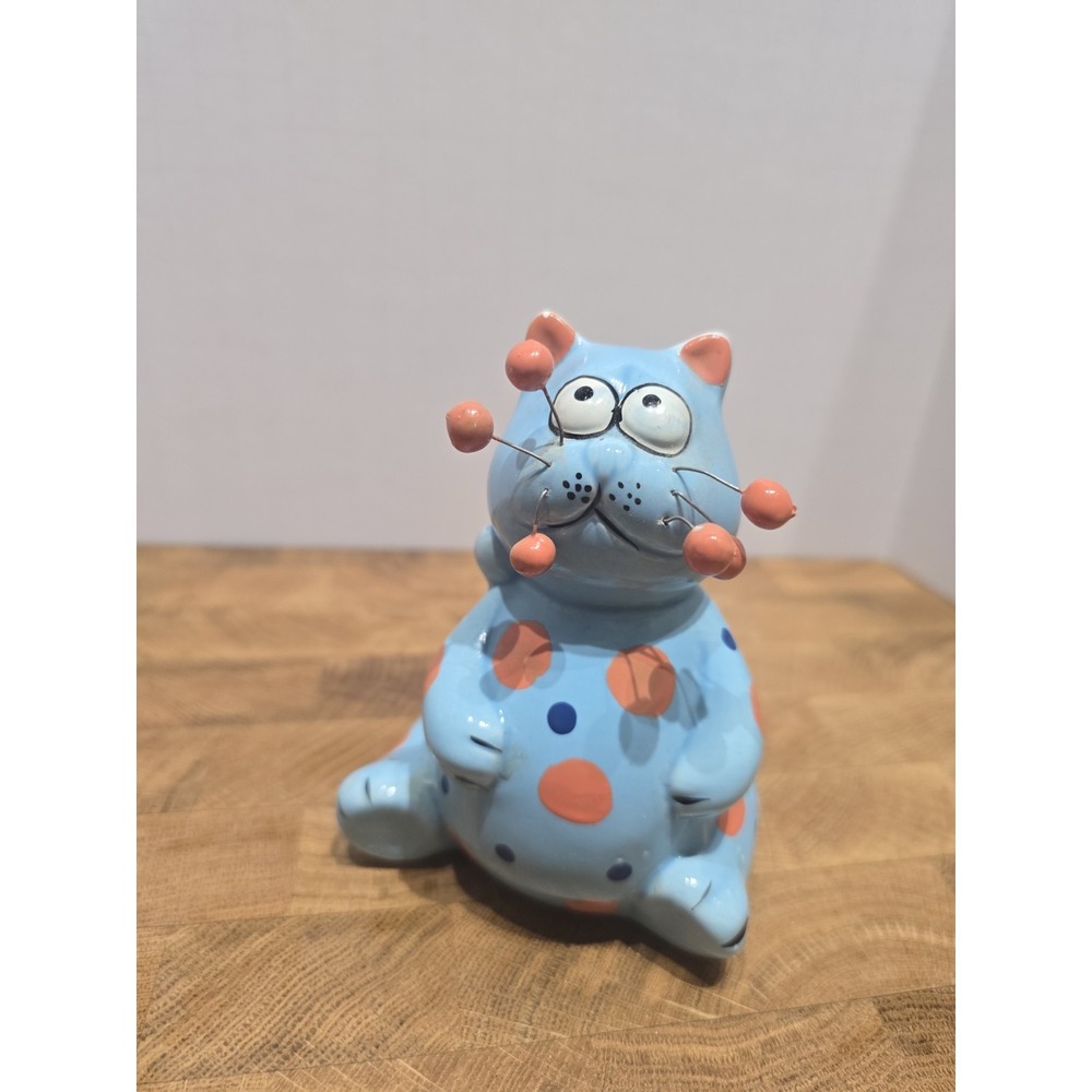4.5 Inch Ceramic Whimsical Orange Dot Cat With Metal  Pin Whiskers  Figure